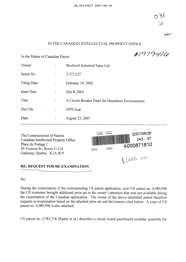 Document de brevet canadien 2373527. Poursuite-Amendment 20070829. Image 1 de 168