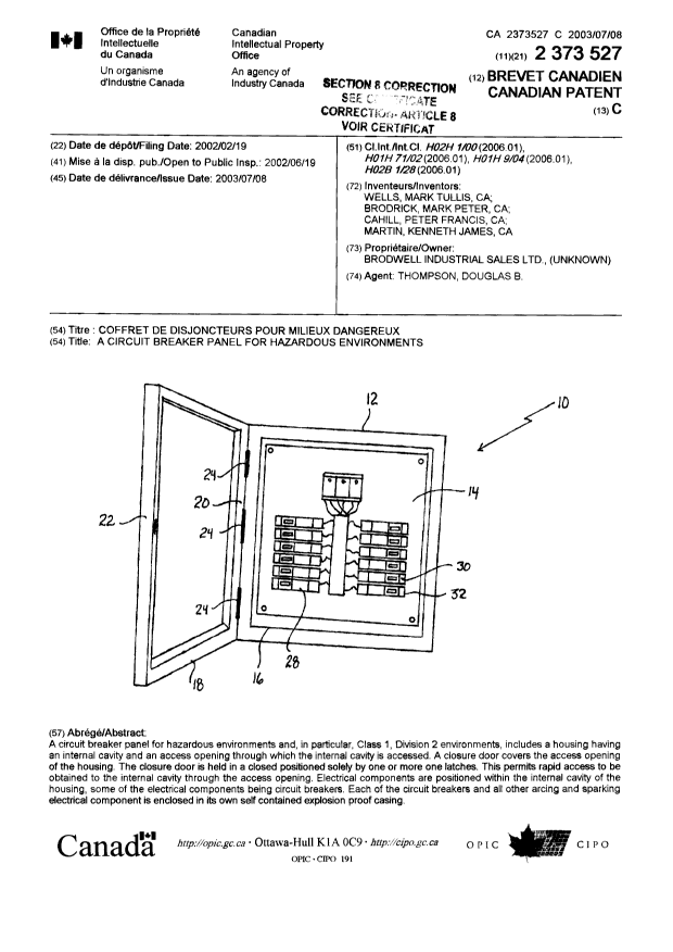 Canadian Patent Document 2373527. Cover Page 20080818. Image 1 of 2