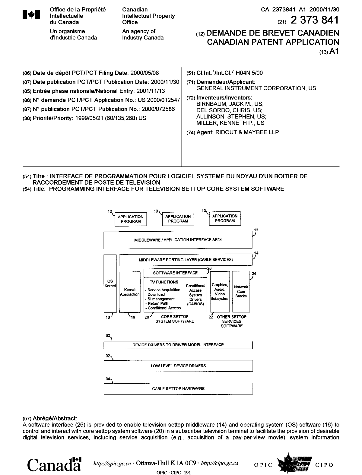 Document de brevet canadien 2373841. Page couverture 20020506. Image 1 de 2