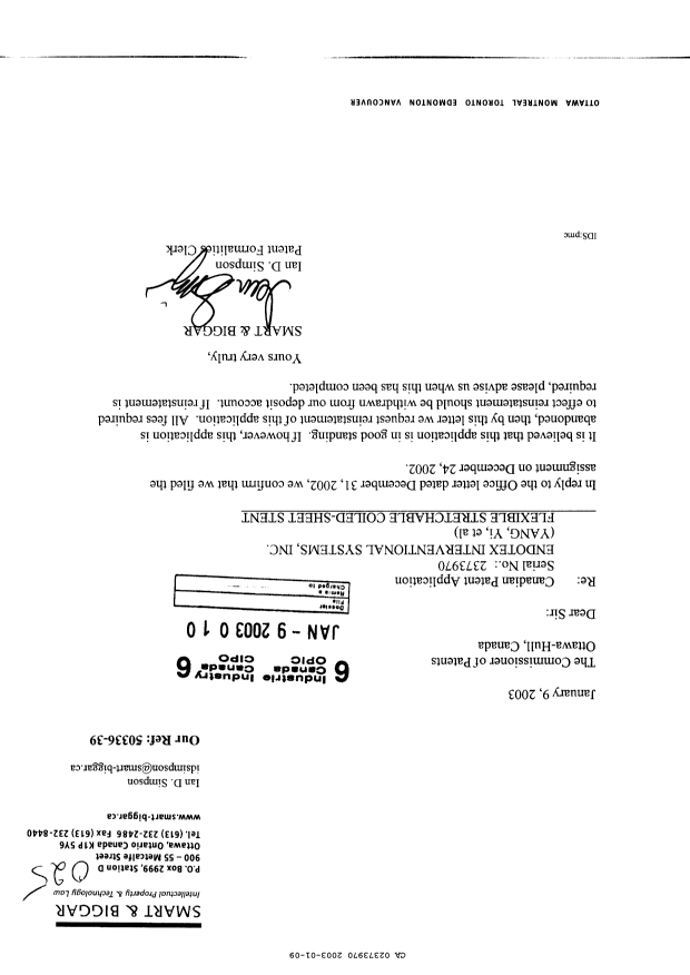 Canadian Patent Document 2373970. Assignment 20030109. Image 1 of 1