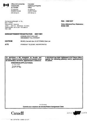 Canadian Patent Document 2374730. Assignment 19971227. Image 1 of 6