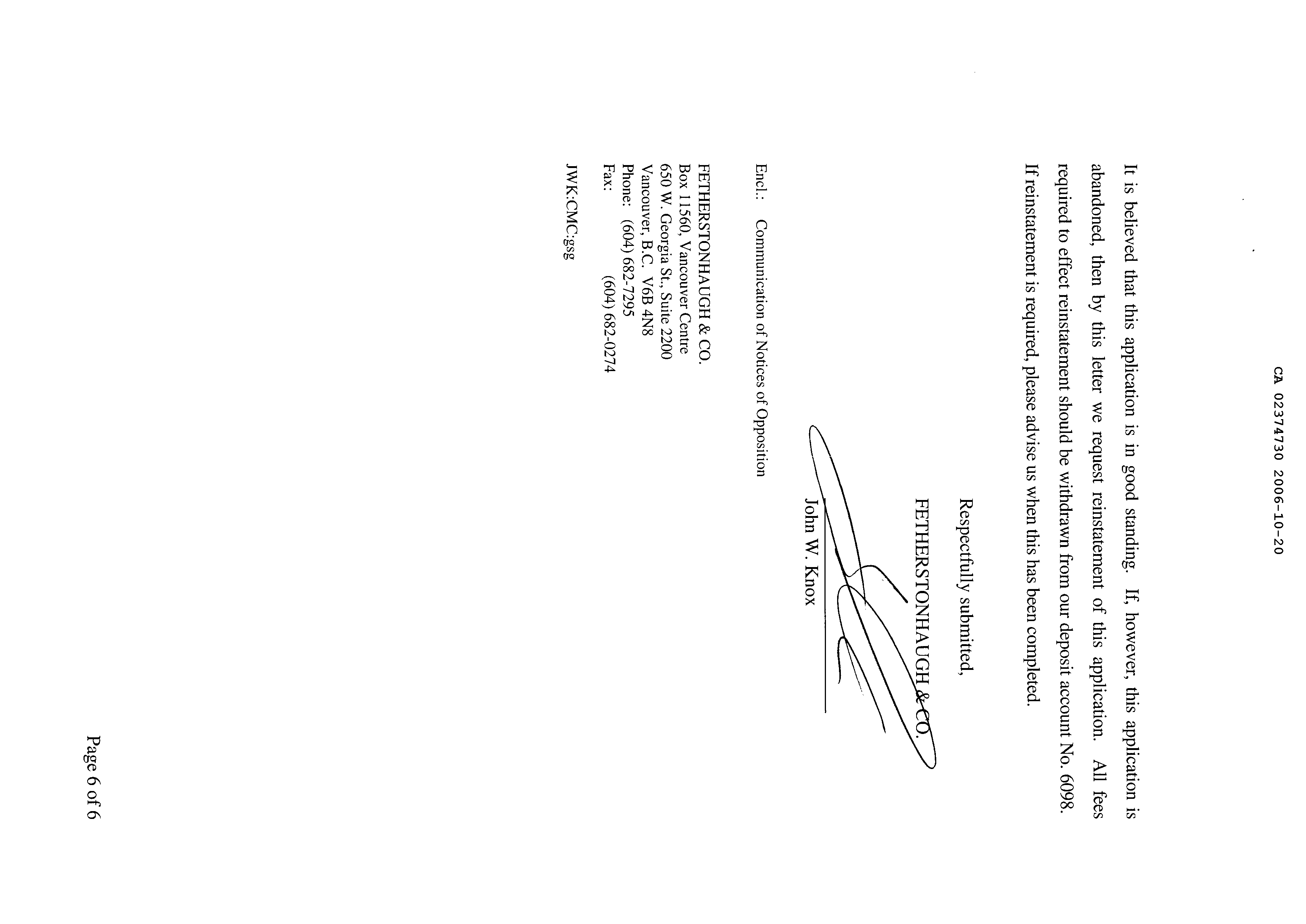 Document de brevet canadien 2374730. Poursuite-Amendment 20051220. Image 6 de 6