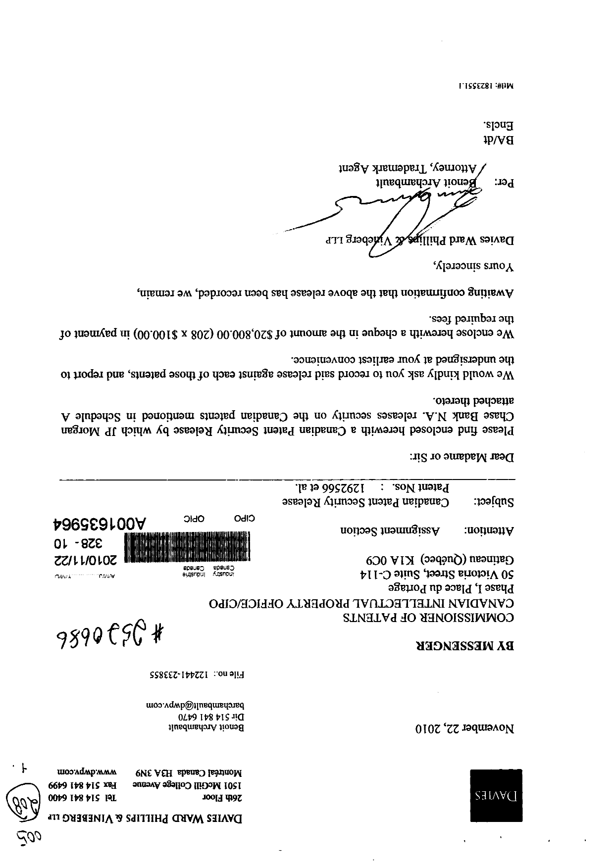 Canadian Patent Document 2374730. Assignment 20091222. Image 1 of 17