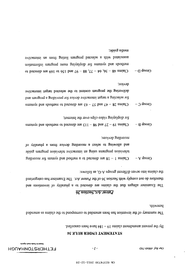 Canadian Patent Document 2374730. Prosecution-Amendment 20101220. Image 2 of 8