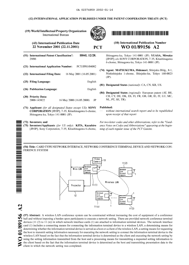 Document de brevet canadien 2374959. Abrégé 20020116. Image 1 de 1