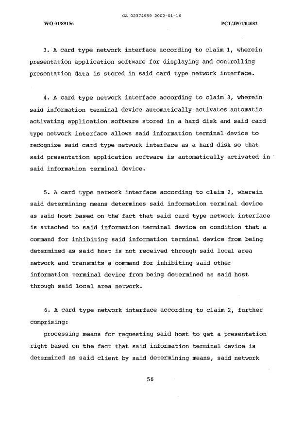 Document de brevet canadien 2374959. Revendications 20020116. Image 2 de 13