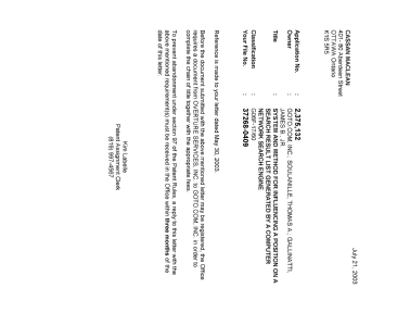 Document de brevet canadien 2375132. Correspondance 20021221. Image 1 de 1
