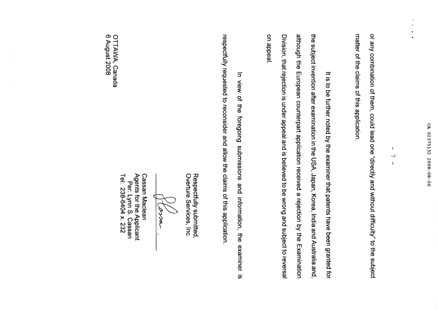 Canadian Patent Document 2375132. Prosecution-Amendment 20071206. Image 7 of 7