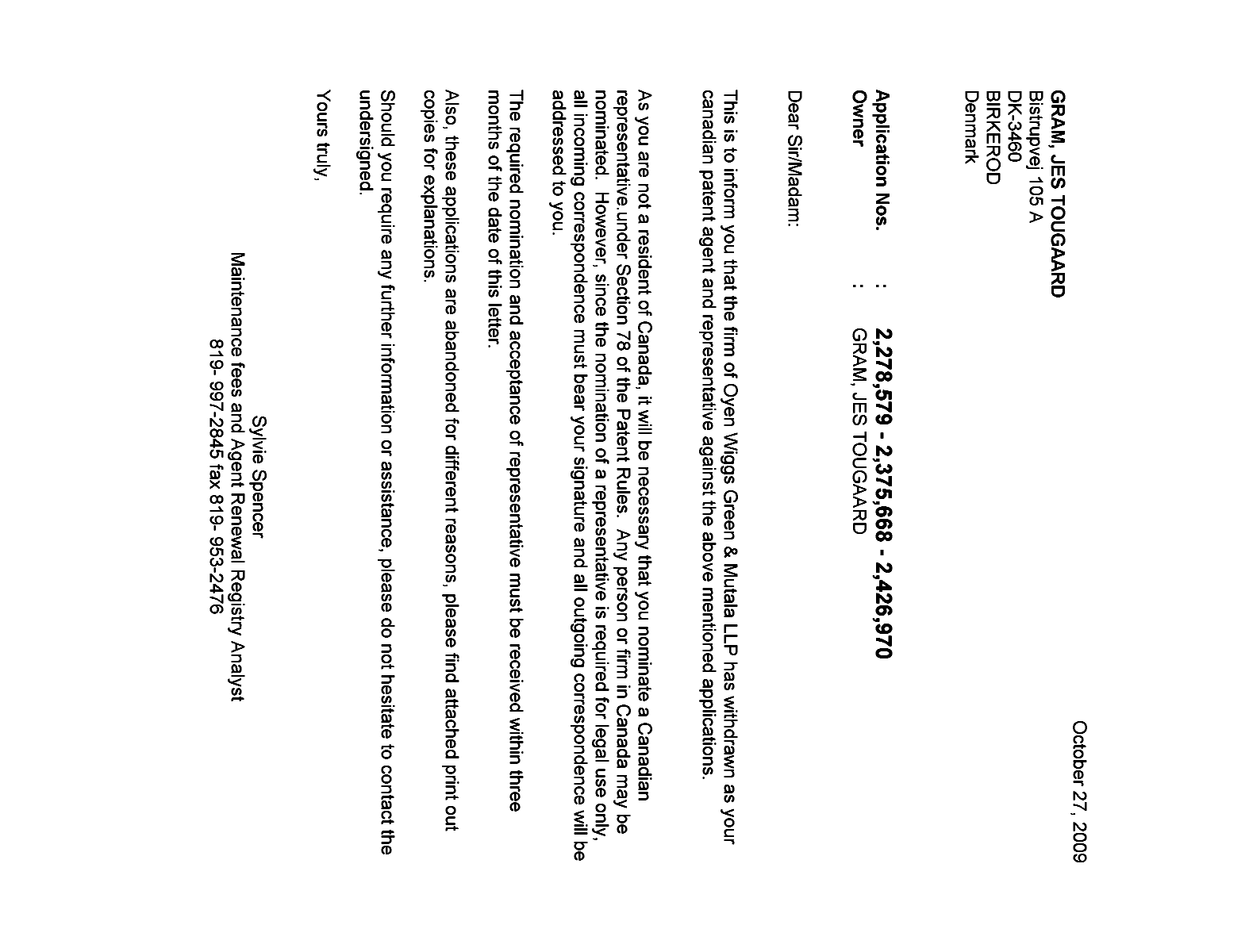 Canadian Patent Document 2375668. Correspondence 20091027. Image 1 of 1