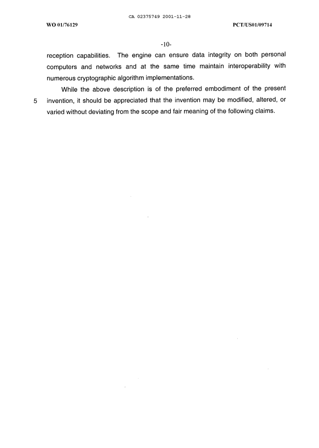 Document de brevet canadien 2375749. Description 20011128. Image 10 de 10