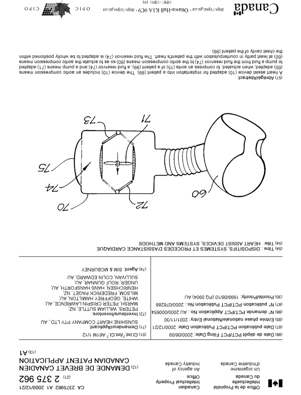 Canadian Patent Document 2375962. Cover Page 20020517. Image 1 of 1