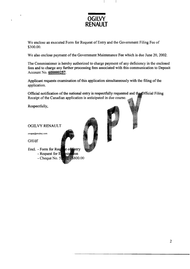 Canadian Patent Document 2375989. Correspondence 20020514. Image 3 of 5