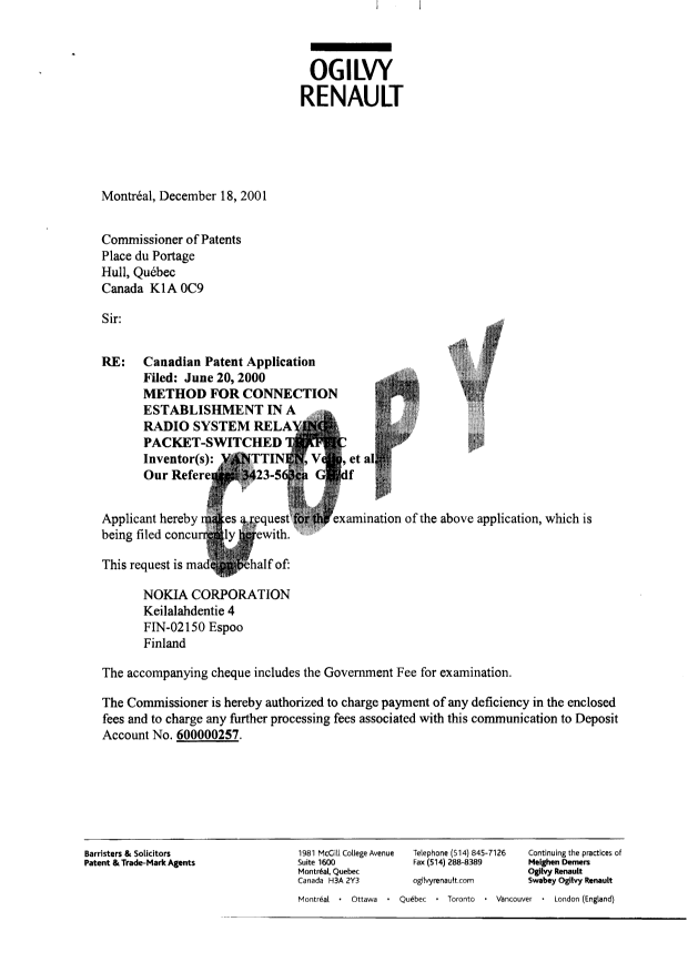 Canadian Patent Document 2375989. Correspondence 20020514. Image 4 of 5