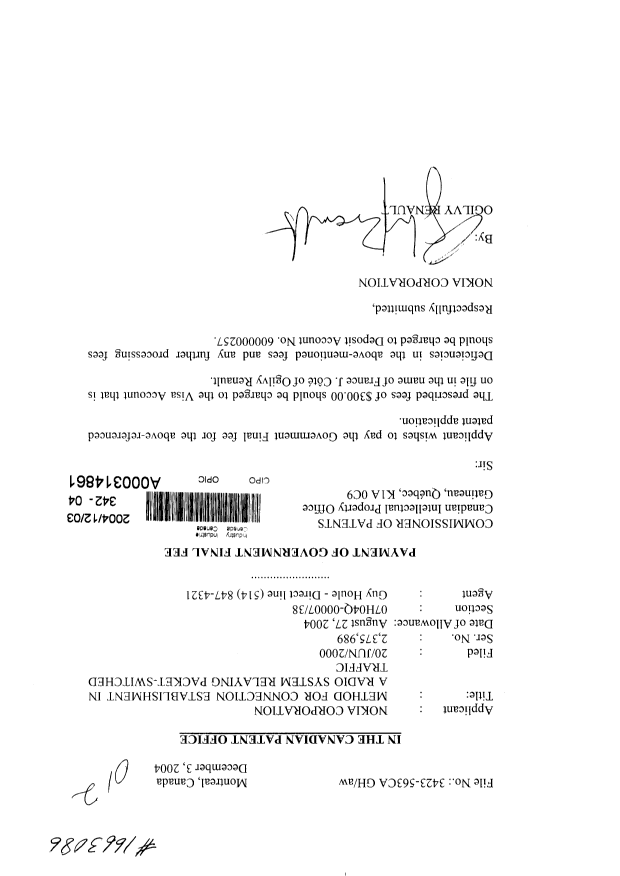 Canadian Patent Document 2375989. Correspondence 20041203. Image 1 of 1