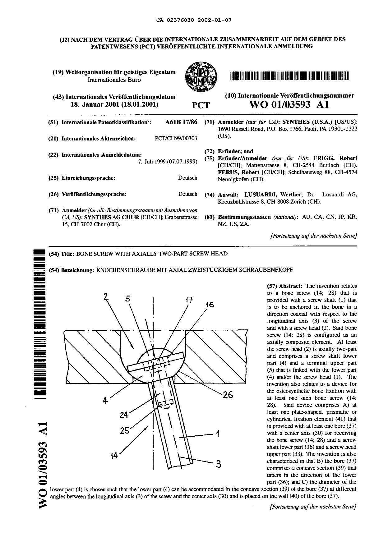 Document de brevet canadien 2376030. Abrégé 20020107. Image 1 de 1