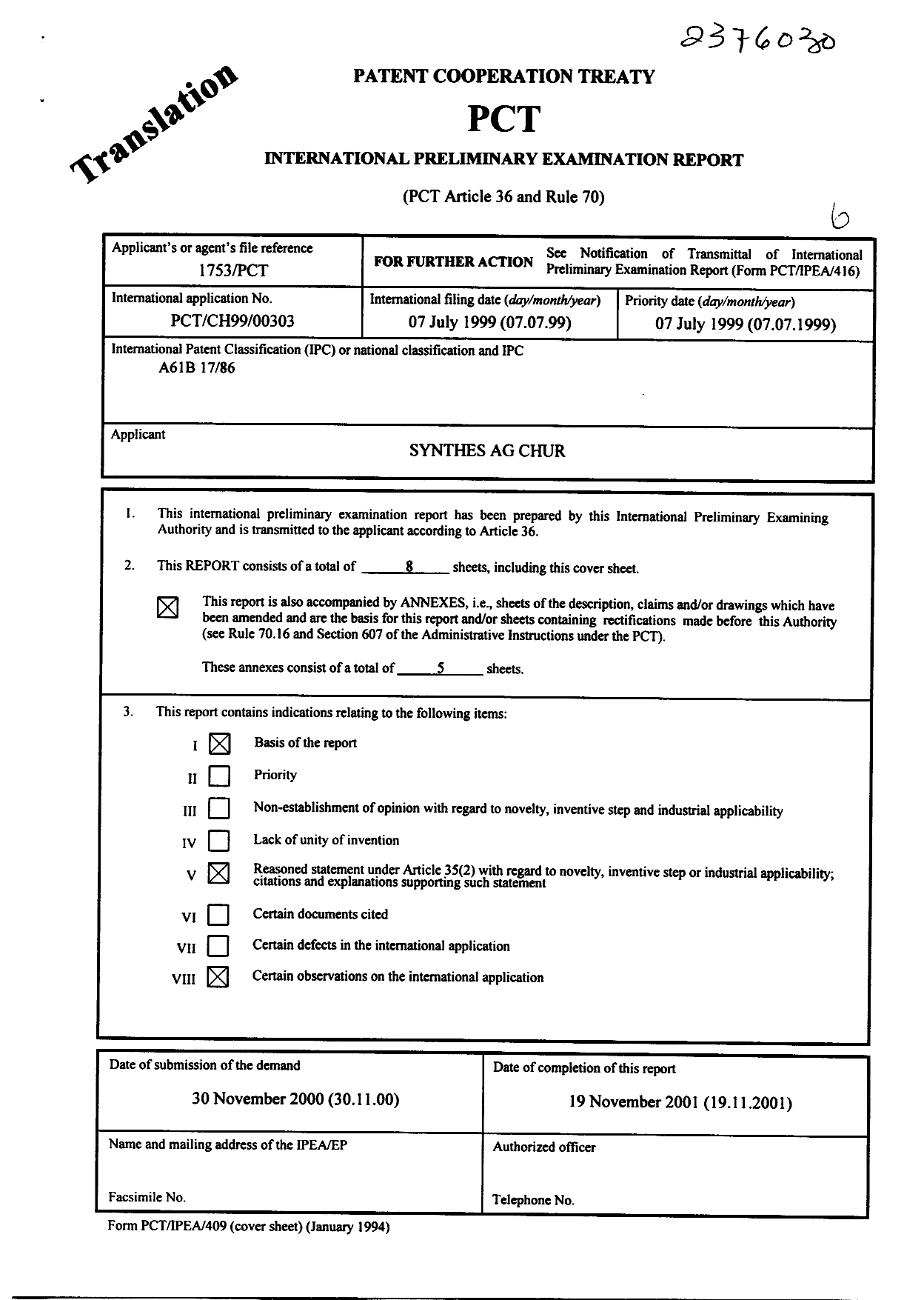 Document de brevet canadien 2376030. PCT 20020108. Image 1 de 8