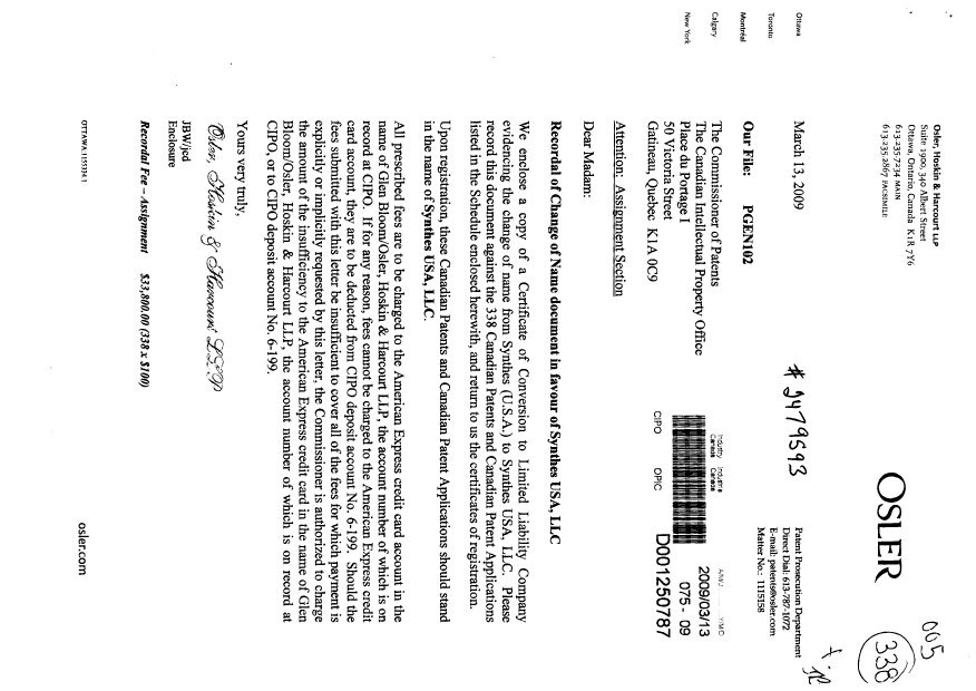 Document de brevet canadien 2376030. Cession 20090313. Image 1 de 11