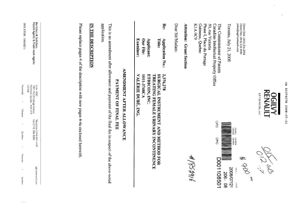 Canadian Patent Document 2376278. Prosecution-Amendment 20080721. Image 1 of 5