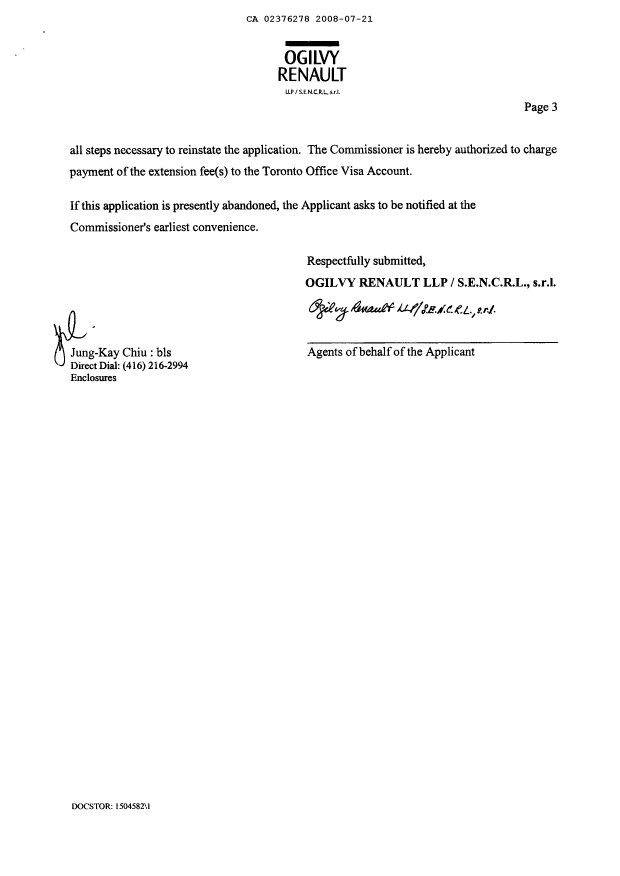 Canadian Patent Document 2376278. Prosecution-Amendment 20080721. Image 3 of 5