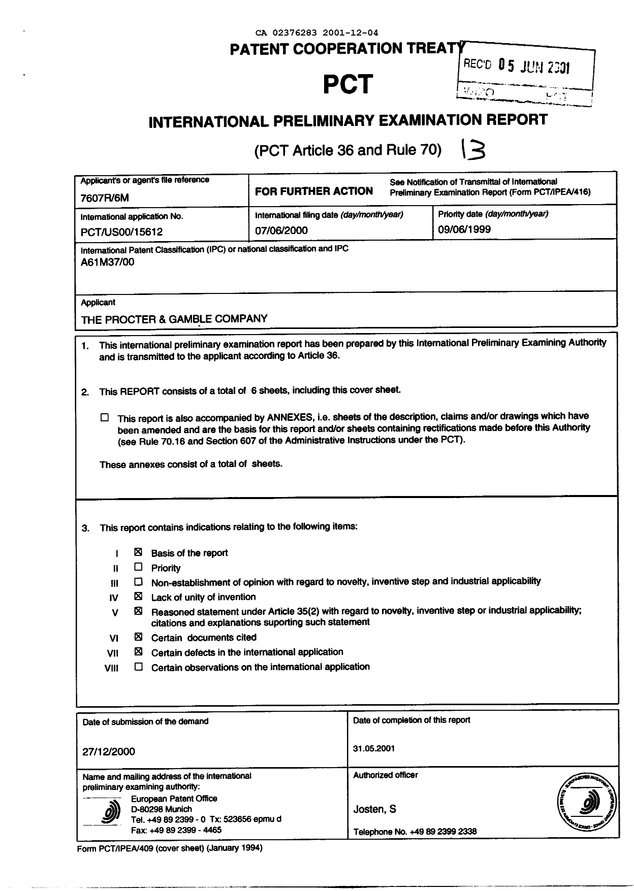 Document de brevet canadien 2376283. PCT 20001204. Image 2 de 10