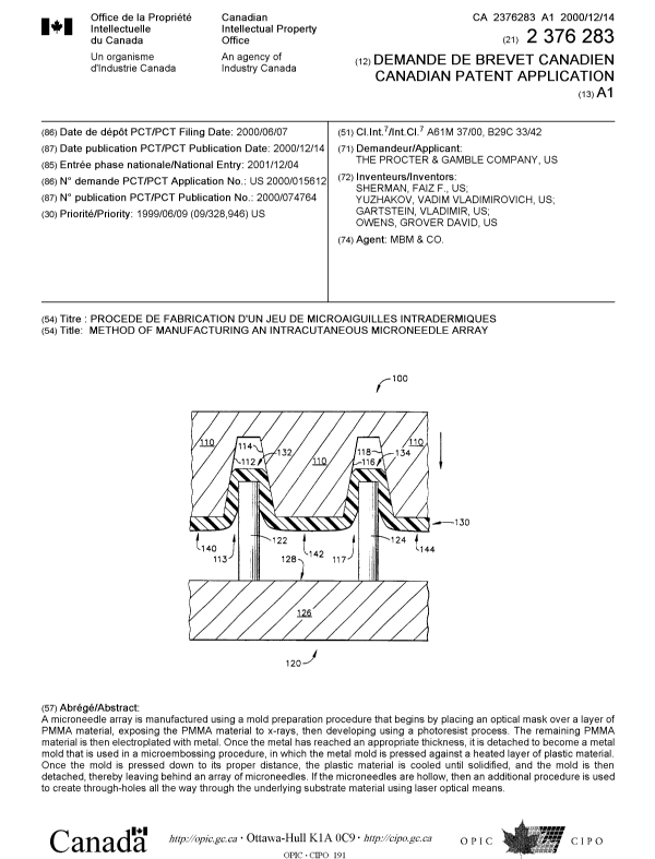 Document de brevet canadien 2376283. Page couverture 20011228. Image 1 de 1