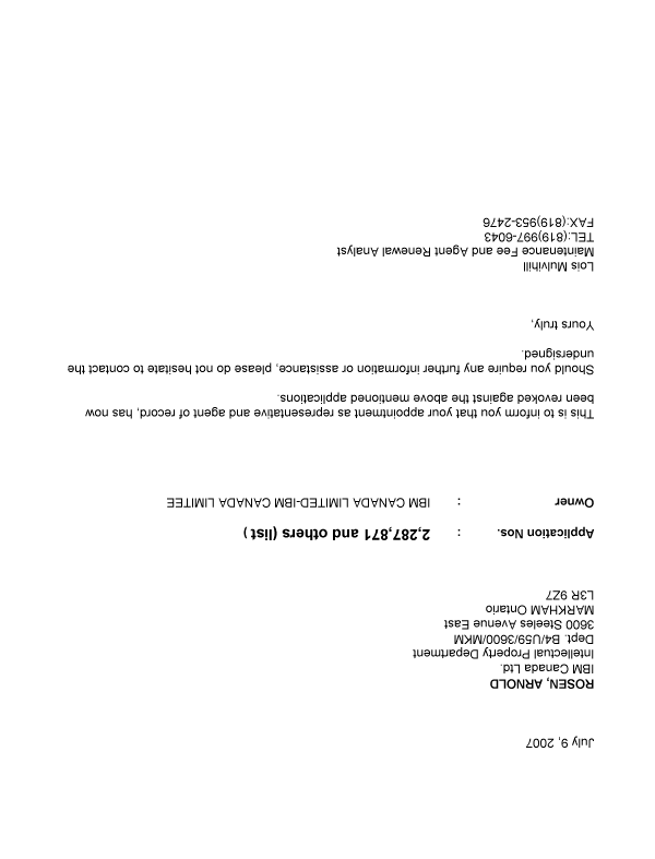 Document de brevet canadien 2376327. Correspondance 20061209. Image 1 de 1