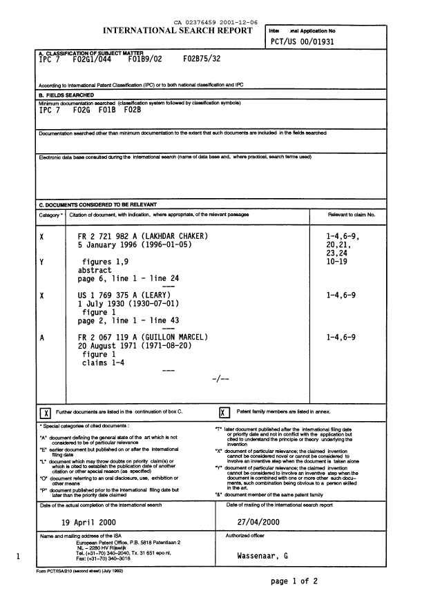 Document de brevet canadien 2376459. PCT 20011206. Image 2 de 4