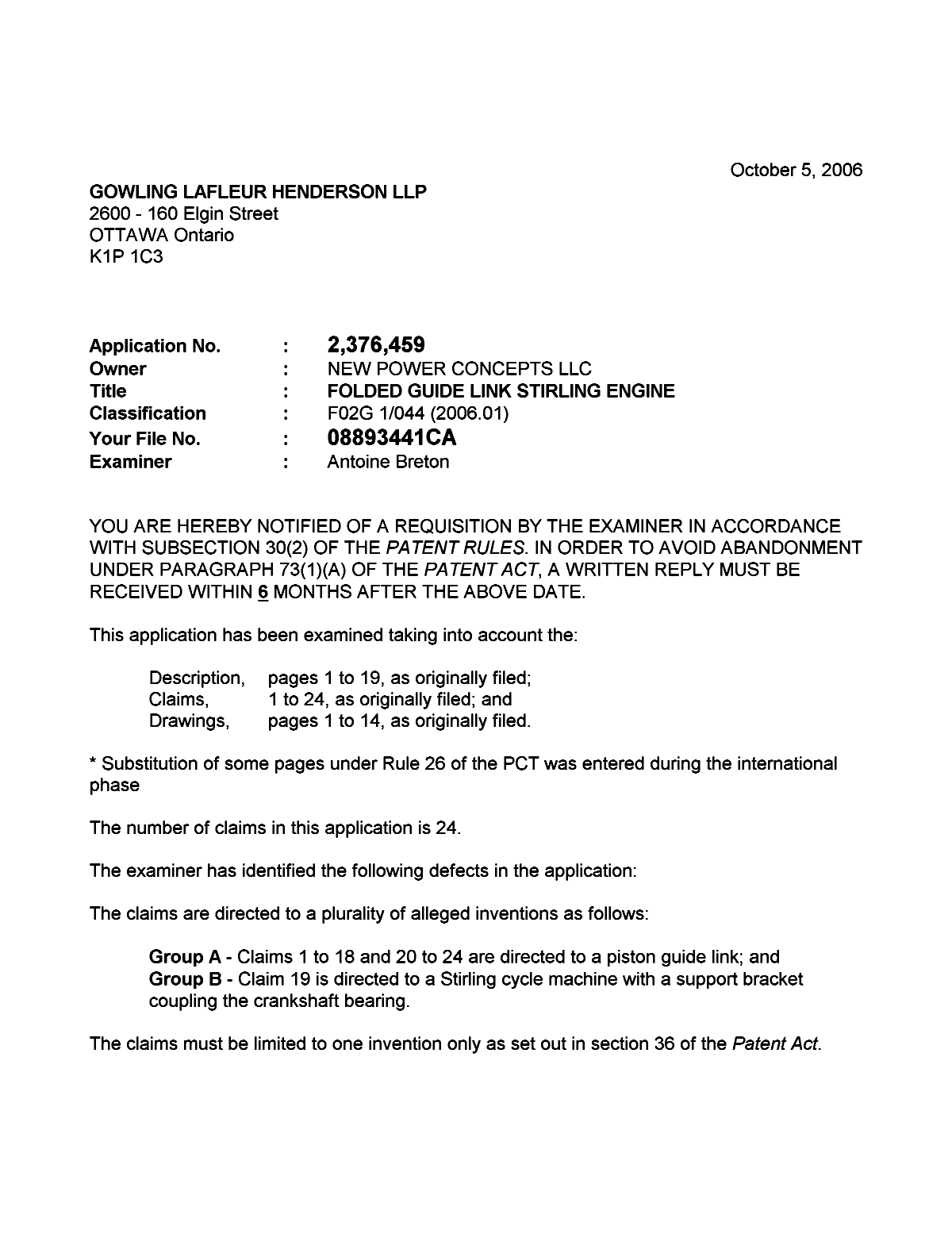 Canadian Patent Document 2376459. Prosecution-Amendment 20051205. Image 1 of 3