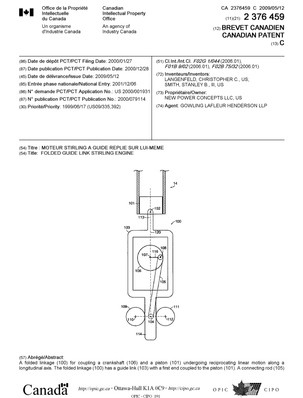 Document de brevet canadien 2376459. Page couverture 20090421. Image 1 de 2