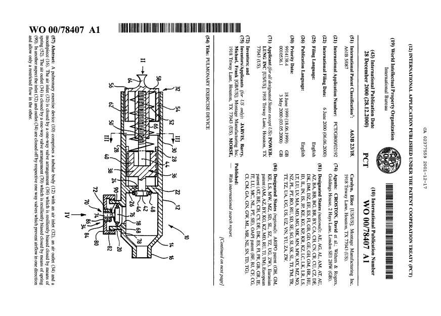 Document de brevet canadien 2377559. Abrégé 20011217. Image 1 de 2