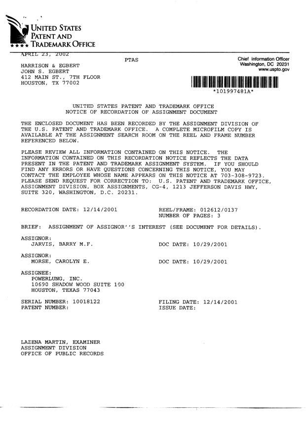 Document de brevet canadien 2377559. Cession 20020807. Image 2 de 5