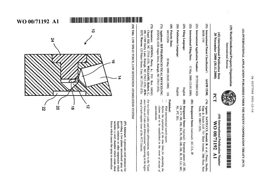 Document de brevet canadien 2377566. Abrégé 20011214. Image 1 de 1