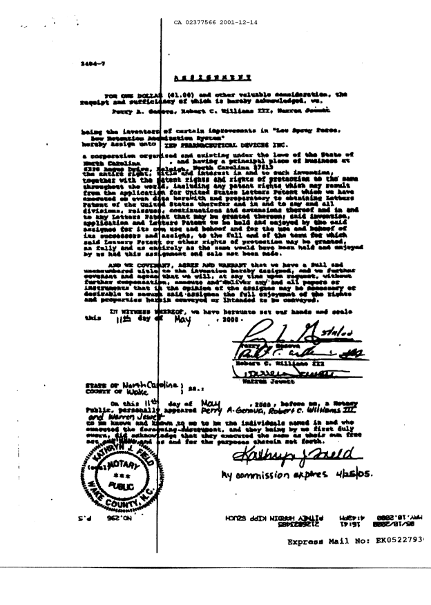 Document de brevet canadien 2377566. Cession 20011214. Image 8 de 8