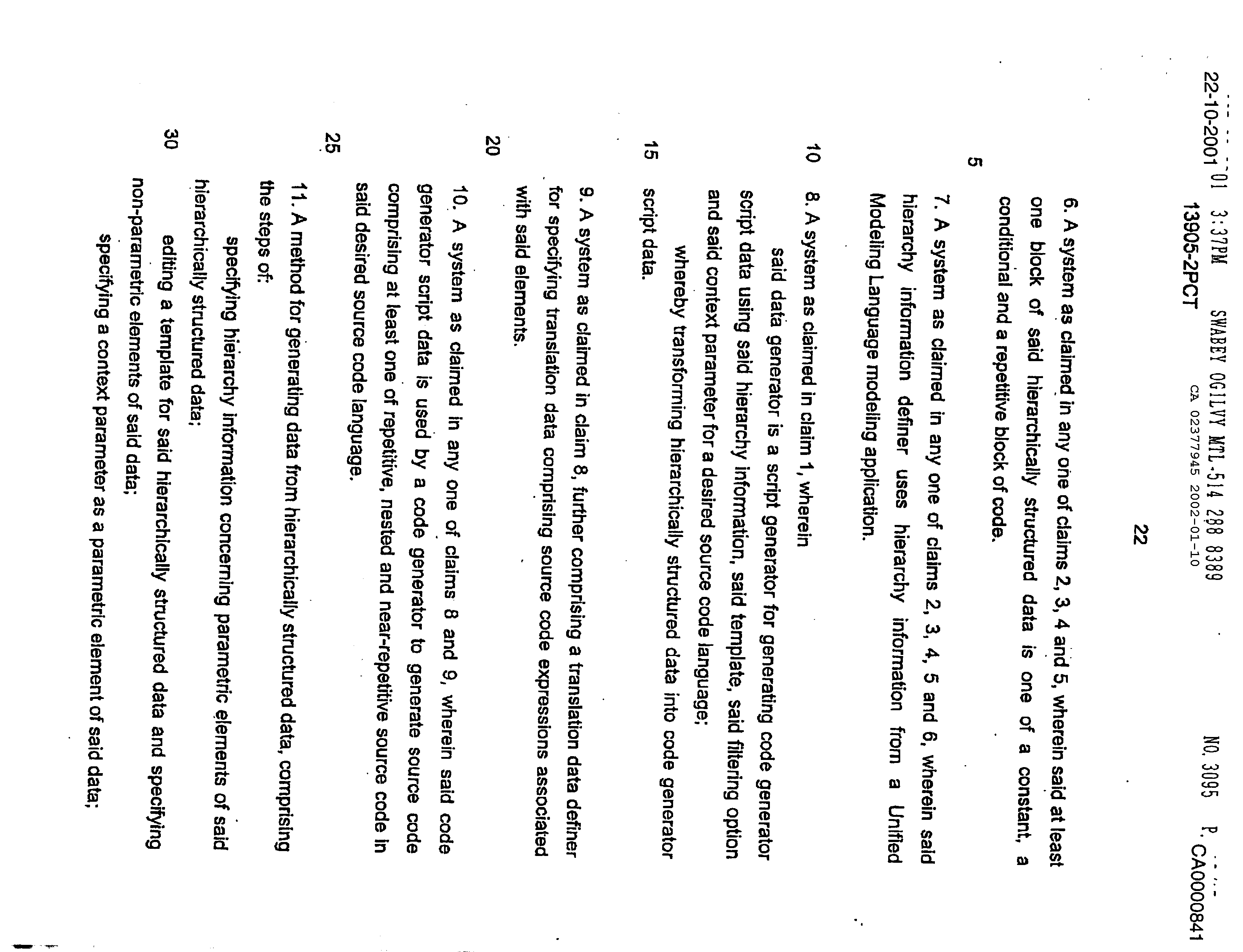 Canadian Patent Document 2377945. Claims 20011210. Image 2 of 4