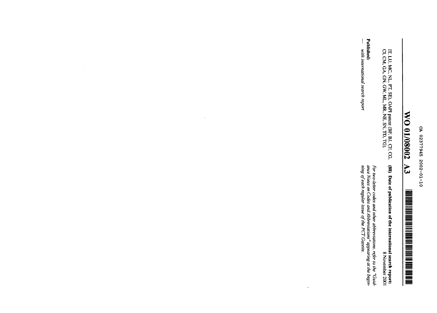 Document de brevet canadien 2377945. Abrégé 20011210. Image 2 de 2