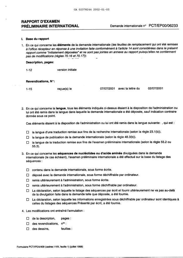 Document de brevet canadien 2378244. PCT 20020103. Image 2 de 14