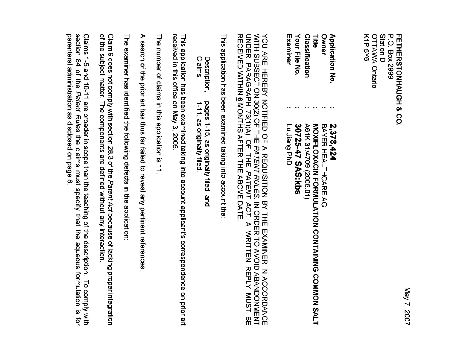 Document de brevet canadien 2378424. Poursuite-Amendment 20061207. Image 1 de 2