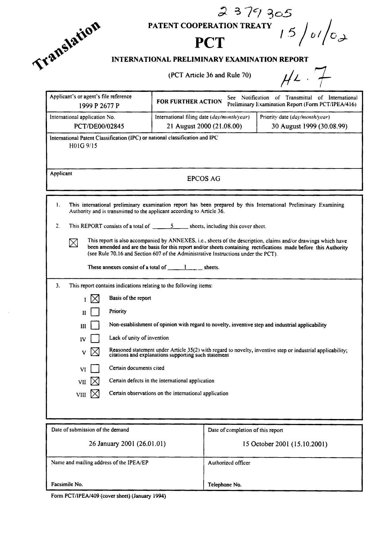 Document de brevet canadien 2379305. PCT 20011216. Image 1 de 6