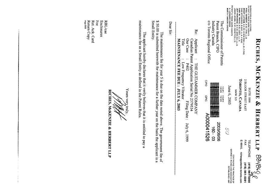 Document de brevet canadien 2379534. Taxes 20030606. Image 1 de 1