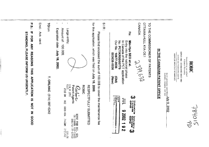 Document de brevet canadien 2379672. Taxes 20020709. Image 1 de 1