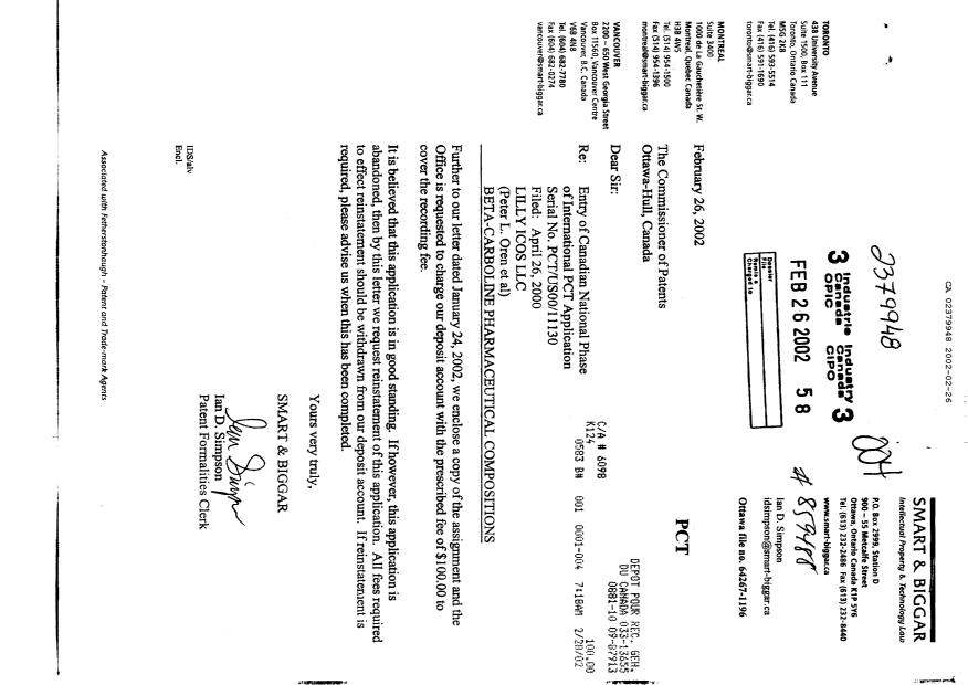 Canadian Patent Document 2379948. Assignment 20020226. Image 1 of 3