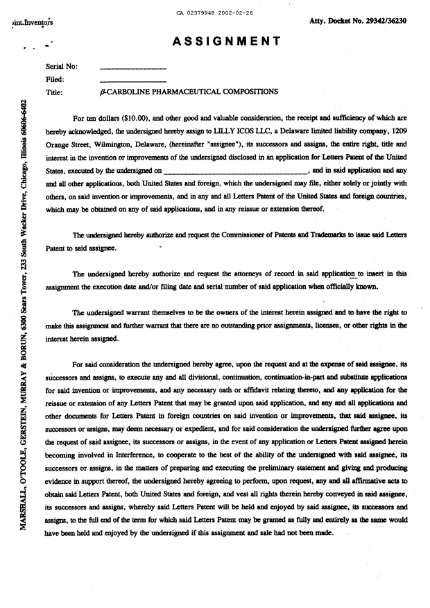 Document de brevet canadien 2379948. Cession 20020226. Image 2 de 3
