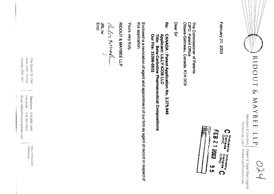 Document de brevet canadien 2379948. Correspondance 20021221. Image 1 de 2
