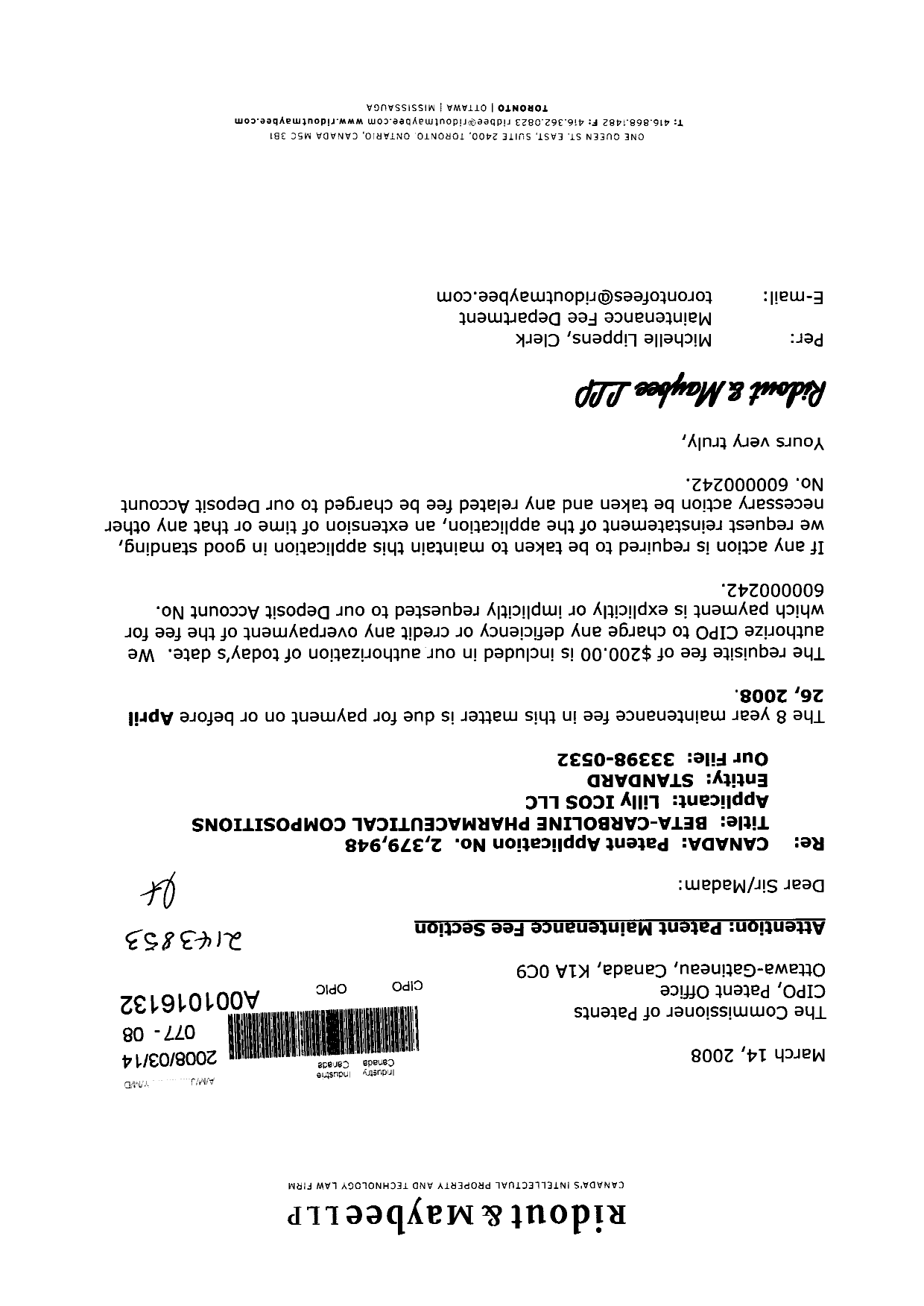 Document de brevet canadien 2379948. Taxes 20071214. Image 1 de 1