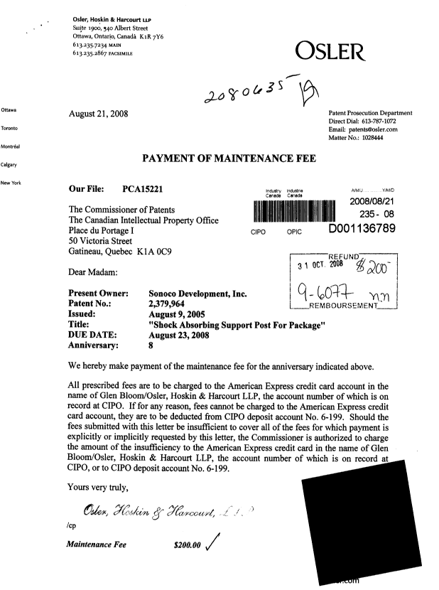 Document de brevet canadien 2379964. Taxes 20080821. Image 1 de 1