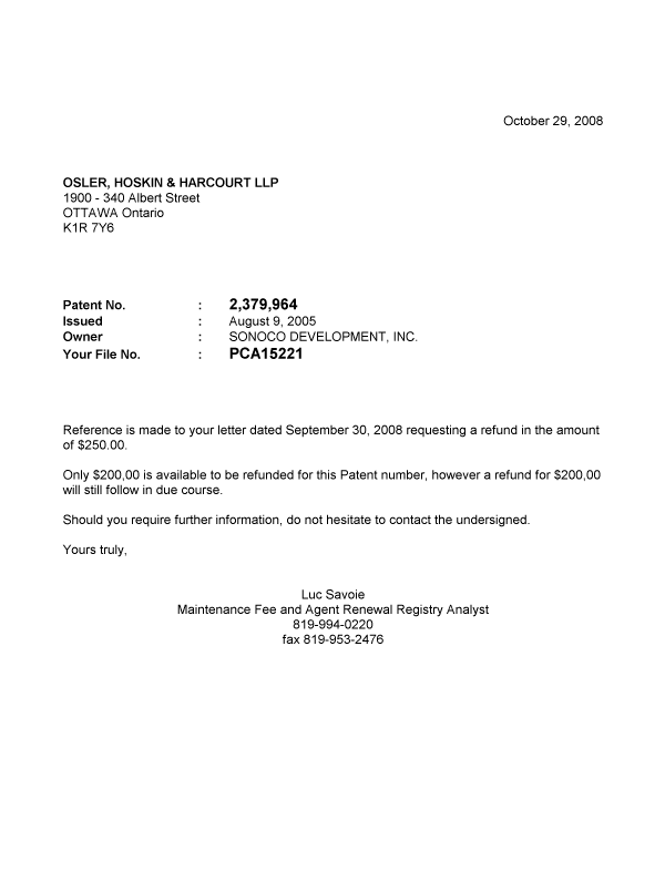 Canadian Patent Document 2379964. Correspondence 20081029. Image 1 of 1