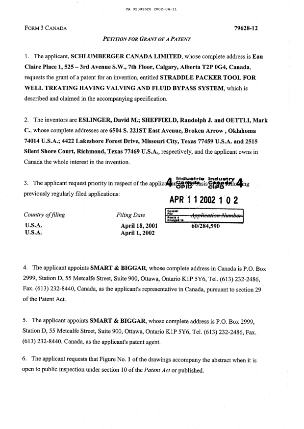 Document de brevet canadien 2381620. Cession 20020411. Image 2 de 2