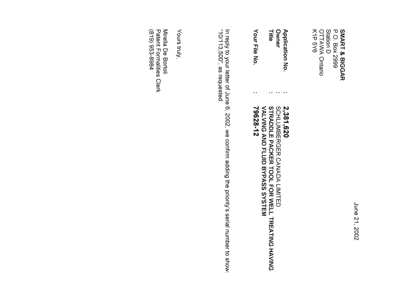 Document de brevet canadien 2381620. Correspondance 20020621. Image 1 de 1