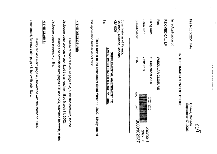 Document de brevet canadien 2381818. Poursuite-Amendment 20021218. Image 1 de 10