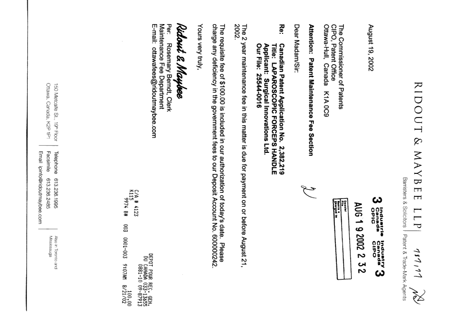 Document de brevet canadien 2382219. Taxes 20020819. Image 1 de 1